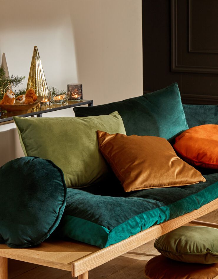 Housse coussin en velours uni - lot de 2 (beige)