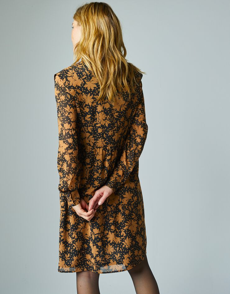 Robe voile Georgette imprimé végétal stylisé (noir / caramel) Robe voile Georgette imprimé végétal stylisé (noir / caramel)