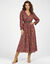 Robe longue boutonn&eacute;e imprim&eacute;e, taille smock&eacute;e (violet)