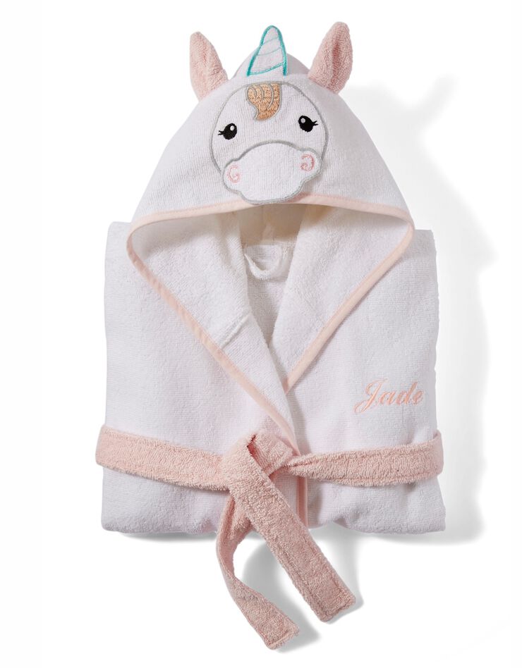 Peignoir de bain personnalisable à capuche licorne (blanc / rose) Peignoir de bain personnalisable à capuche licorne (blanc / rose)