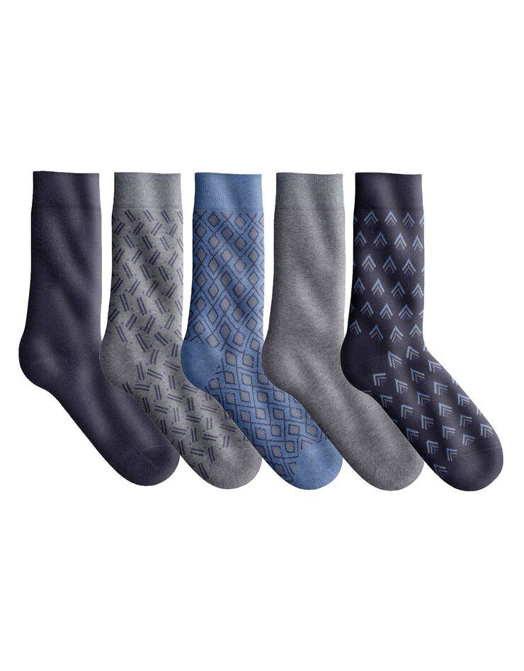 Mi-chaussettes fantaisie - lot de 5 paires (marine + bleu + gris chiné)