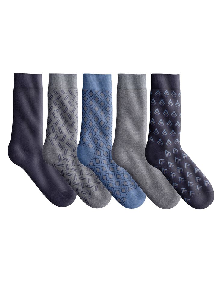 Mi-chaussettes fantaisie - lot de 5 paires (marine + bleu + gris chiné) Mi-chaussettes fantaisie - lot de 5 paires (marine + bleu + gris chiné)