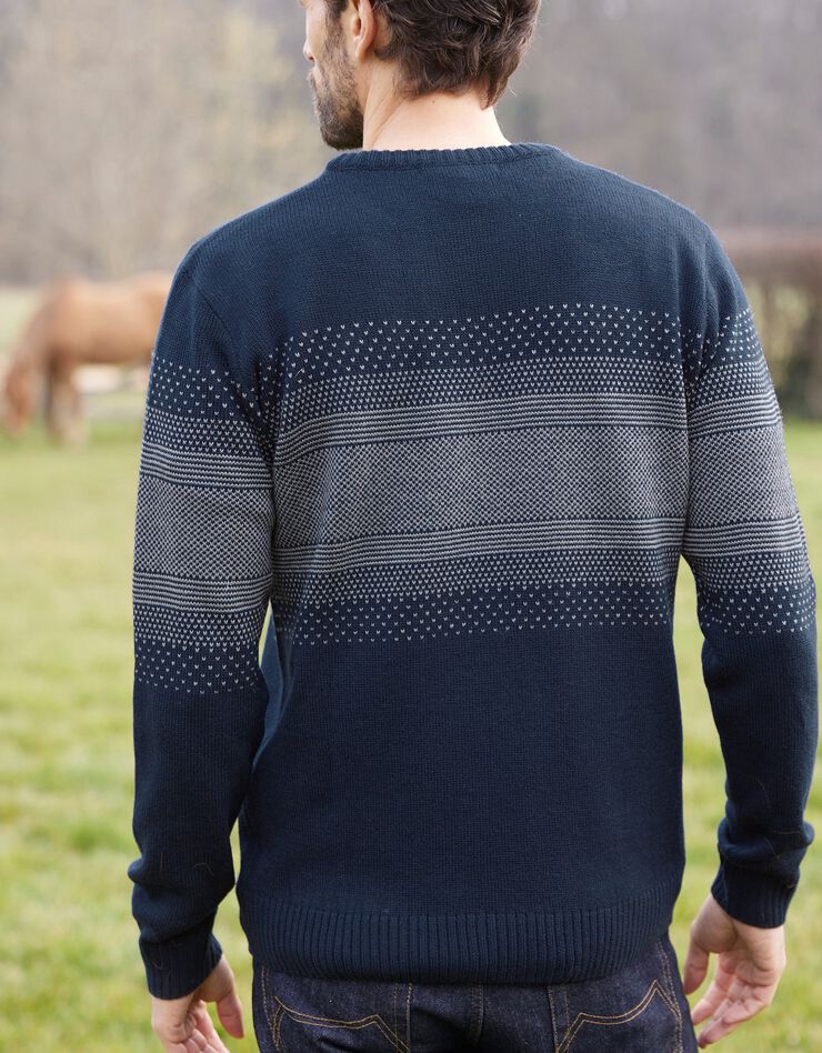 Pull jacquard en laine mélangée (marine) Pull jacquard en laine mélangée (marine)