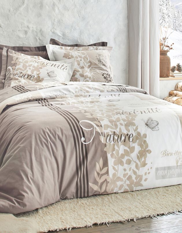 Linge de lit Séverine en coton imprimé nature (beige)