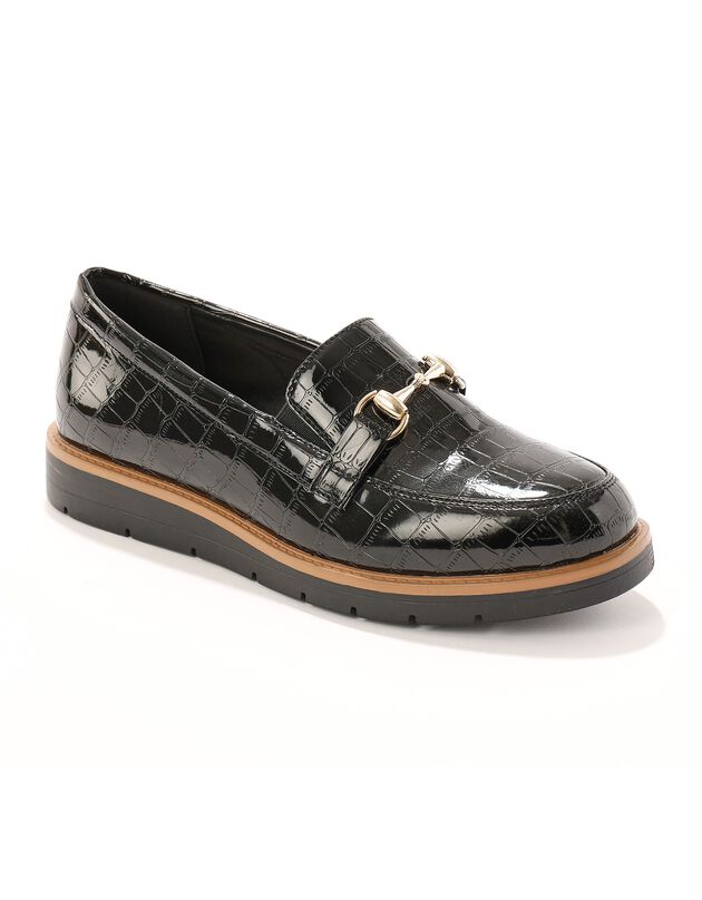 Mocassins à mors semelle compensée - effet croco verni  (noir)
