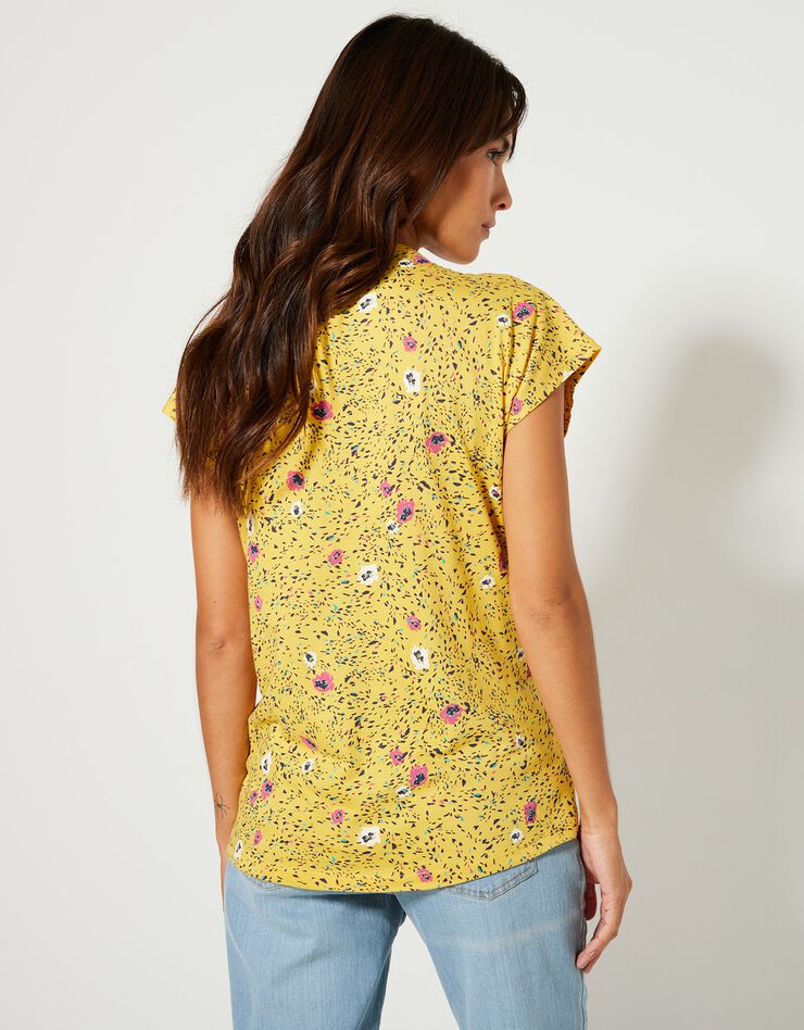 Tee-shirt col tunisien manches courtes, imprimé (jaune) Tee-shirt col tunisien manches courtes, imprimé (jaune)