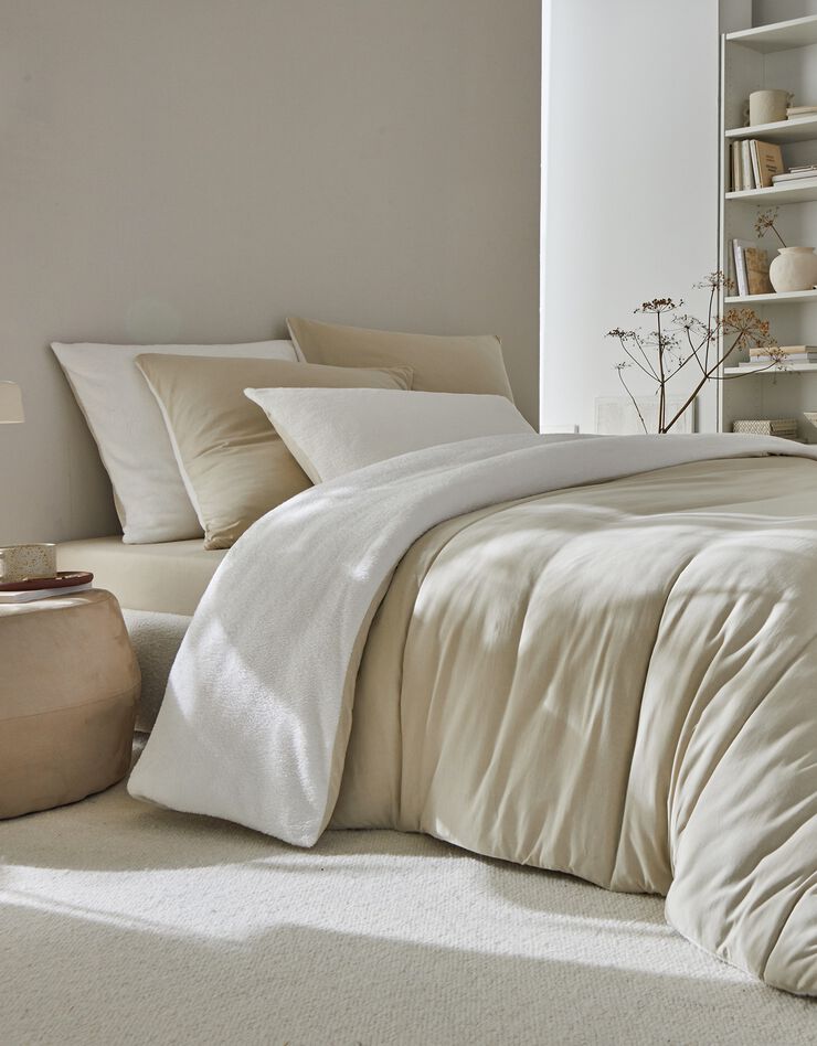 Linge de lit réversible jersey polaire toucher peluche (sable)