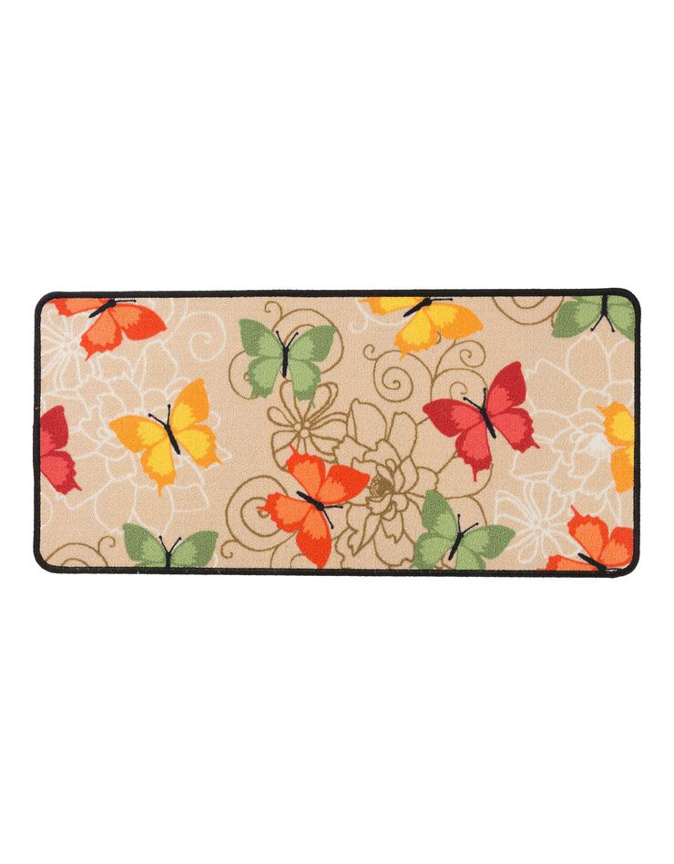Tapis cuisine imprimé papillons (beige)