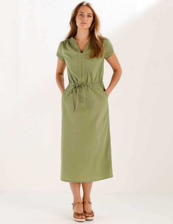 Robe longue en coton d&eacute;lav&eacute;  (kaki clair)