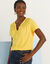 T-shirt col tunisien manches courtes, broderie anglaise (jaune)