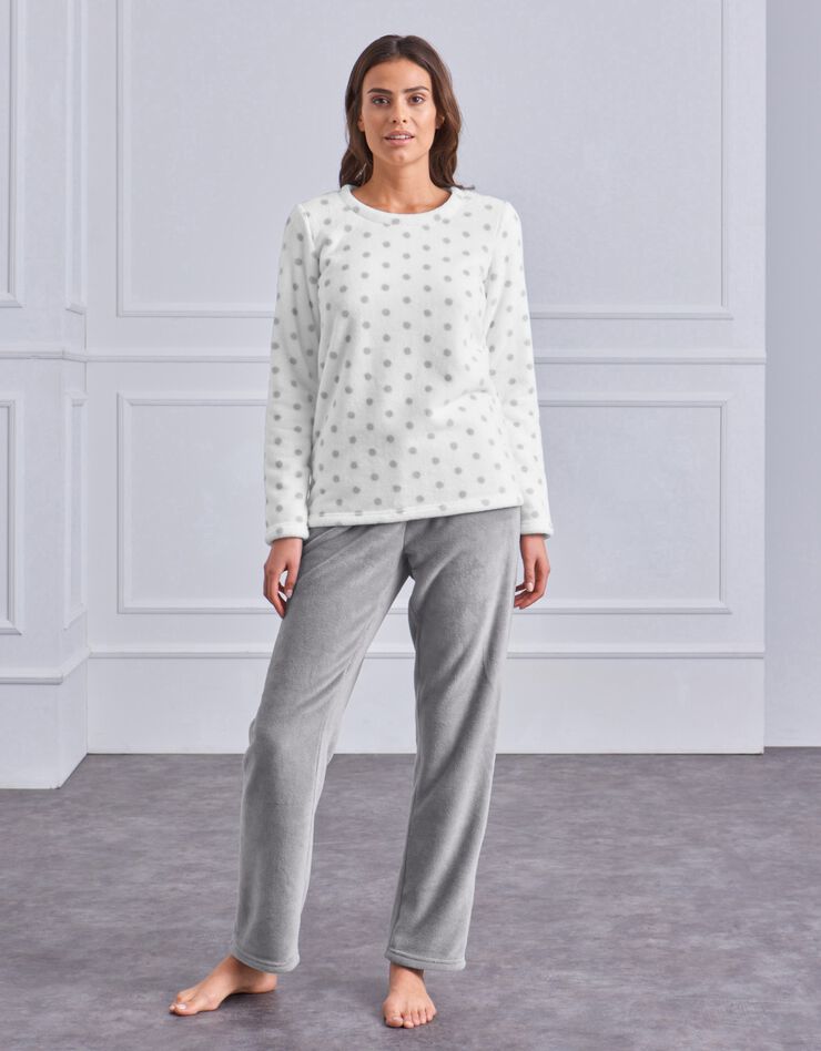 Pyjama polaire imprimé pois toucher peluche manches longues (gris) Pyjama polaire imprimé pois toucher peluche manches longues (gris)
