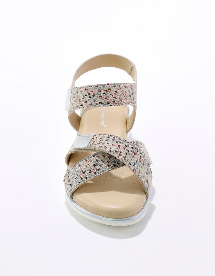 Sandales compensées scratchées en cuir à ouverture totale - imprimé (multicolore) Sandales compensées scratchées en cuir à ouverture totale - imprimé (multicolore)