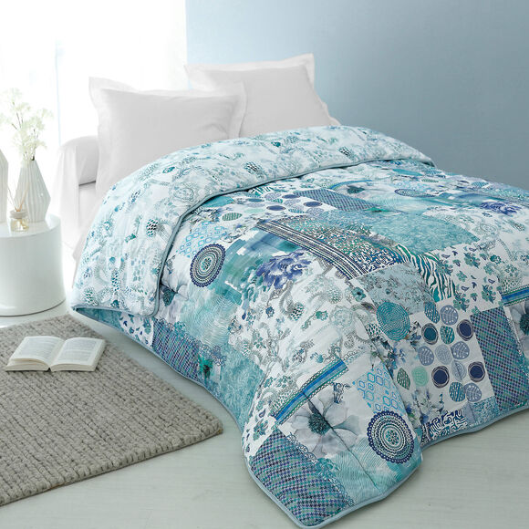 Couette coton imprimée Champêtre 200 g/m² (bleu / vert)