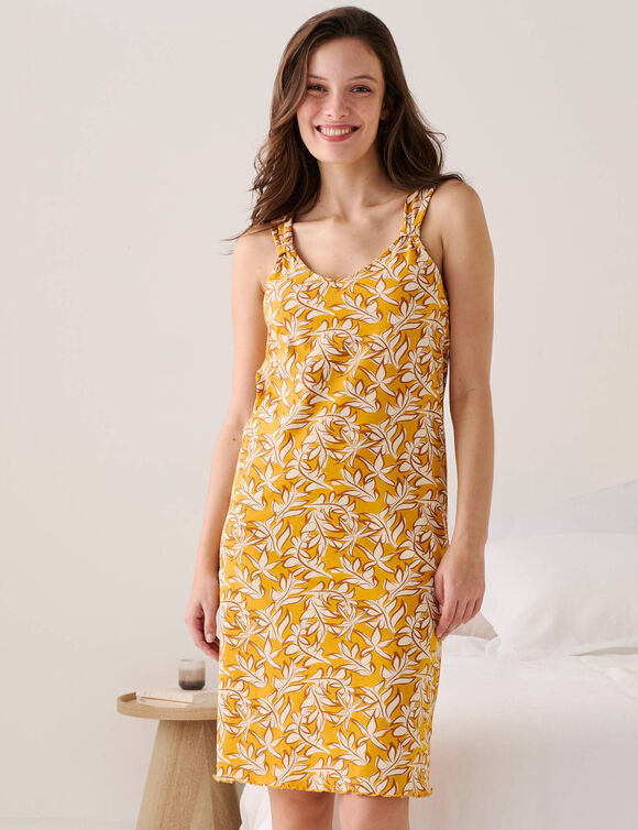 Nuisette imprim&eacute;e tropical avec bretelles fronc&eacute;es (safran)