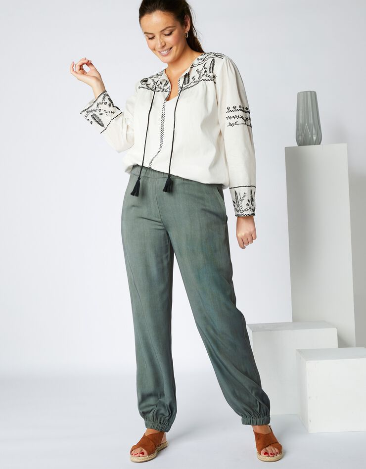 Pantalon fluide base resserrée, twill (kaki) Pantalon fluide base resserrée, twill (kaki)