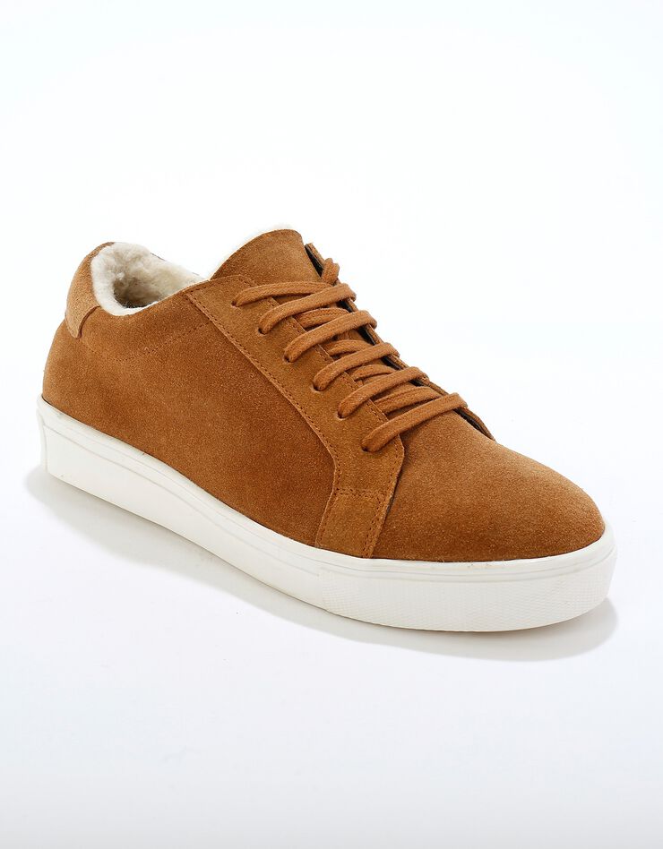 Tennis en cuir fourrées col effet mouton (caramel)