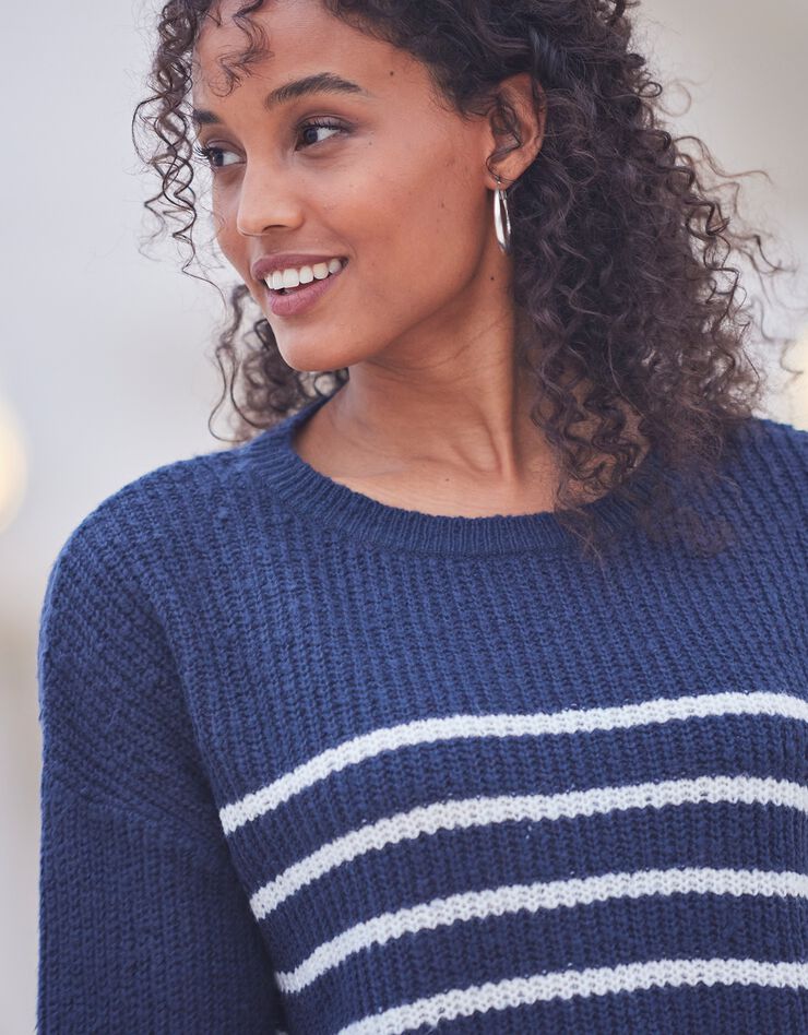 Pull boîte rayé manches longues, maille anglaise (marine / blanc) Pull boîte rayé manches longues, maille anglaise (marine / blanc)