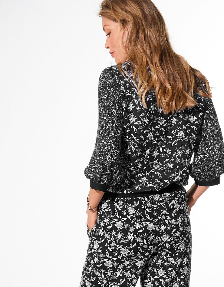 Blouse col carré imprimée (noir / blanc) Blouse col carré imprimée (noir / blanc)