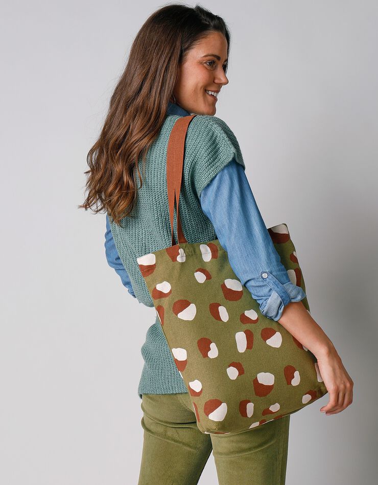 Sac tote-bag en coton imprimé Savana  (kaki)