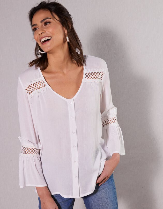 Blouse unie détails macramé (blanc)