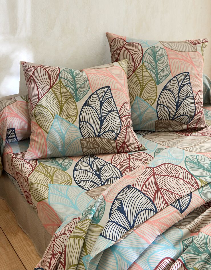 Linge de lit Elsa en polycoton à motifs feuilles (beige)