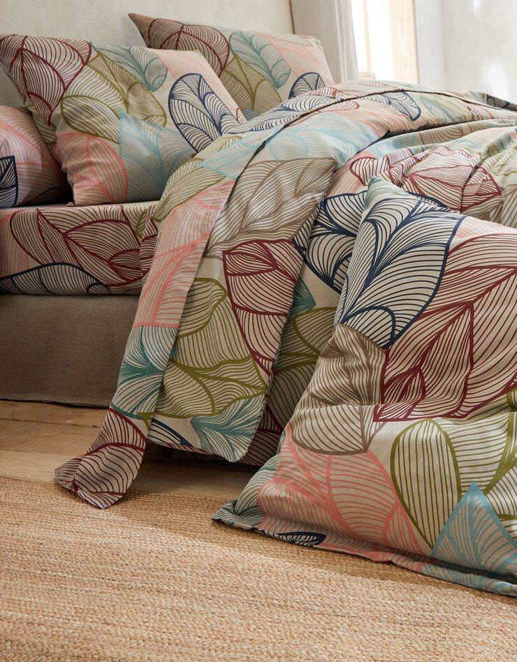 Linge de lit Elsa en polycoton à motifs feuilles (beige)