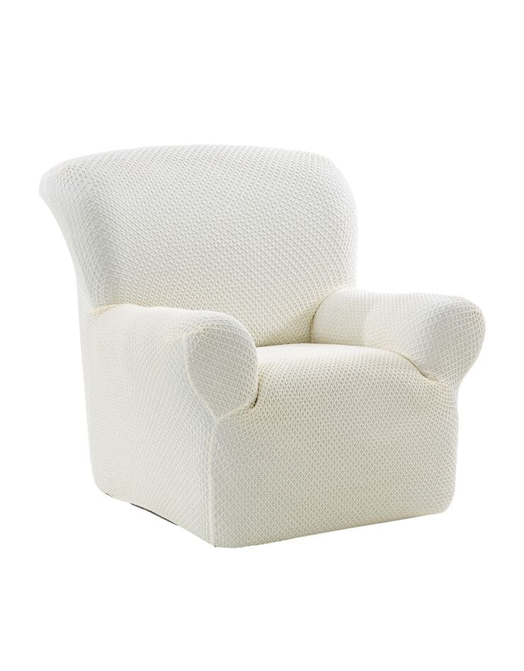 Housse texturée bi-extensible spéciale canapé fauteuil à accoudoirs (écru)