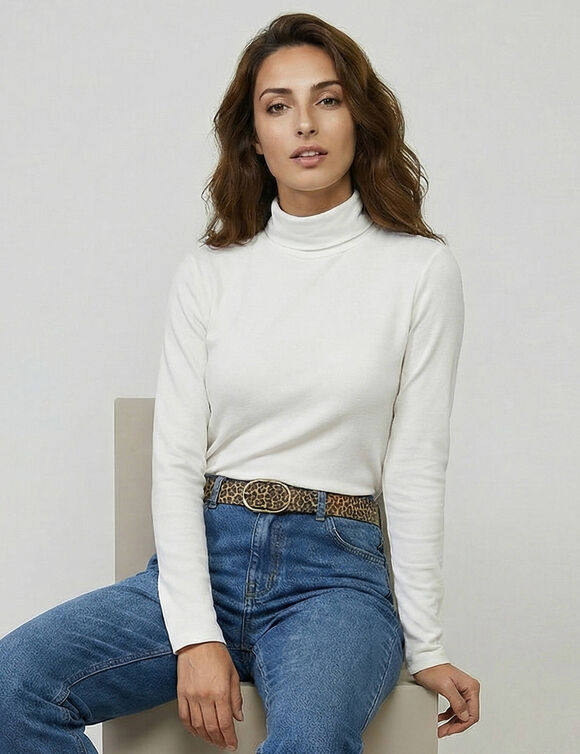 Sous-pull col roul&eacute; stretch (blanc cass&eacute;)