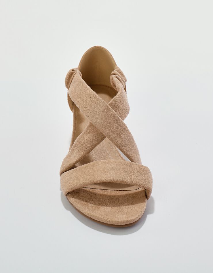 Sandales compensées élastiquées dessus effet suédine (beige) Sandales compensées élastiquées dessus effet suédine (beige)