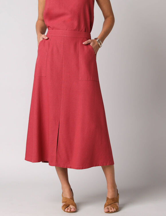 Jupe longue fluide fendue, en viscose lin (bois de rose)