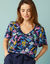 Blouse manches courtes Spécial Petites crêpe imprimé (marine / vert)