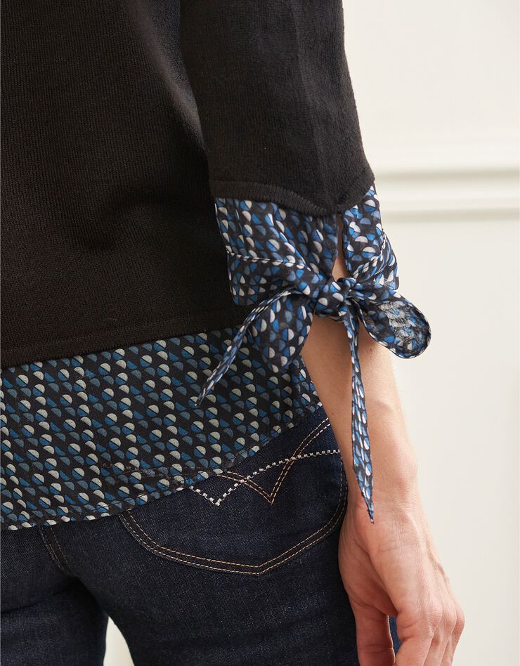 Pull bi-matière effet 2en1, toucher cachemire (noir) Pull bi-matière effet 2en1, toucher cachemire (noir)