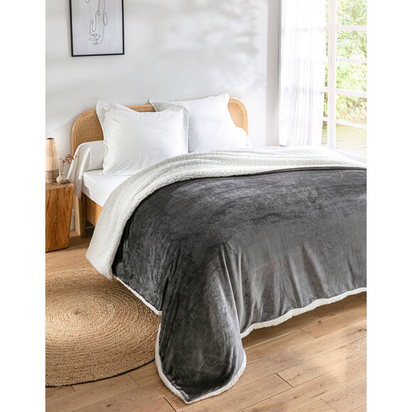 Couverture double face polaire et sherpa (anthracite)
