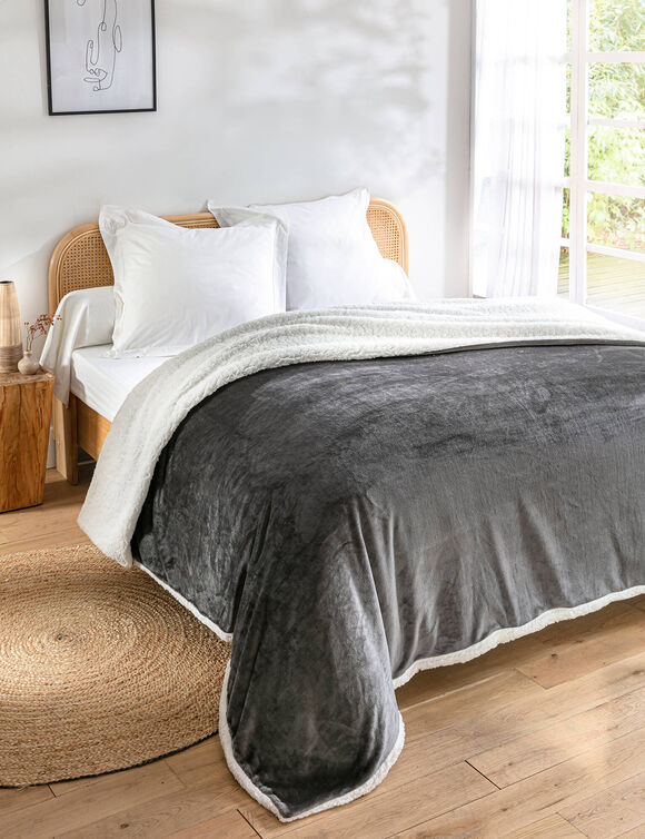 Couverture double face polaire et sherpa (anthracite)