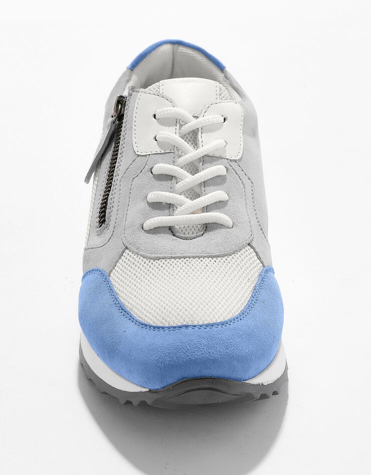 Sneakers style running zippées en cuir multicolore à semelle compensée (bleu) Sneakers style running zippées en cuir multicolore à semelle compensée (bleu)