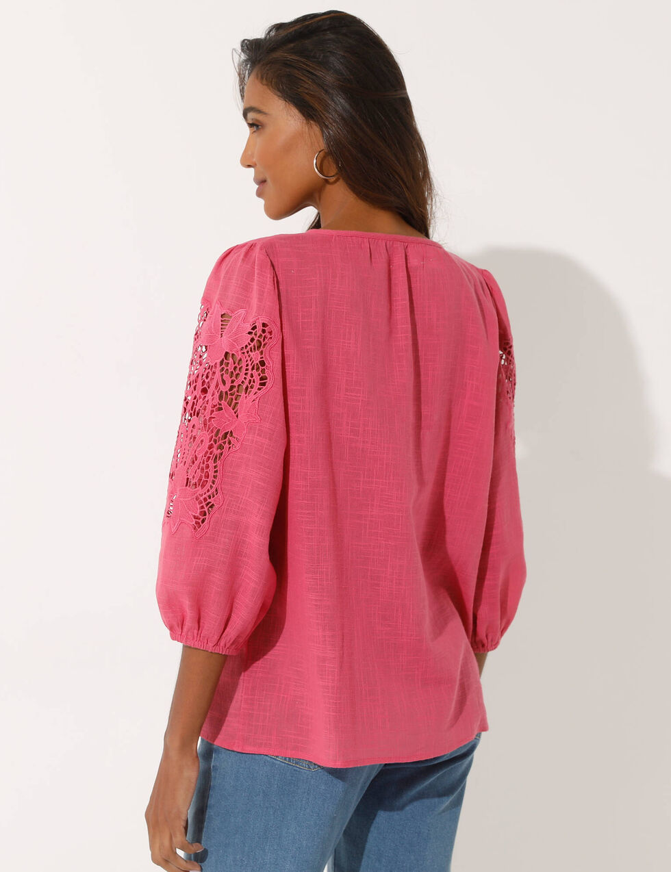 Blouse Blanche H&M à Broderies Sur Les Manches - Occasion Très Bon état - Taille ~42