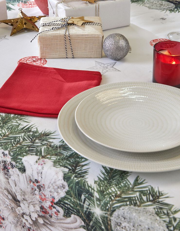 Nappe antitache imprimé couronne de Noël (vert / rouge)