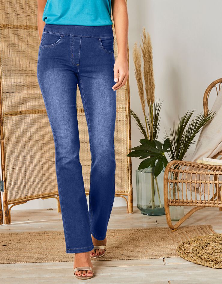 Jean bootcut ultra stretch, maille effet jean (stone)