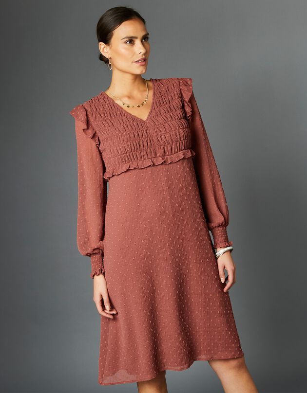 Robe plumetis évasée smockée (bois de rose)