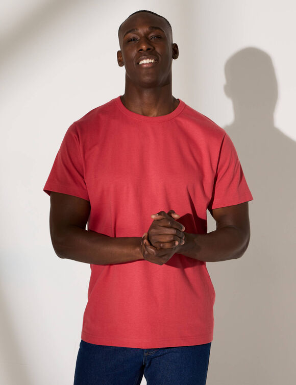 T-shirt uni col rond manches courtes - coton biologique (corail grisé)