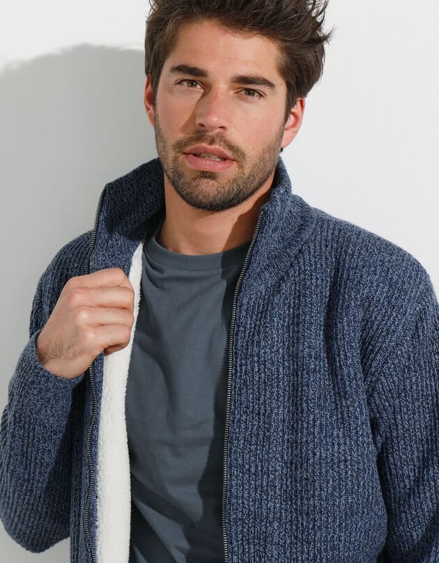 Blouson côte anglaise intérieur fourré (bleu mouliné)