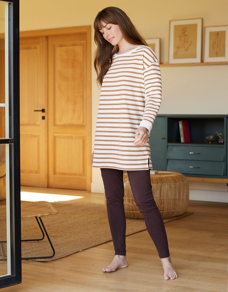 Pyjama molleton rayé avec legging (écru / caramel) Pyjama molleton rayé avec legging (écru / caramel)
