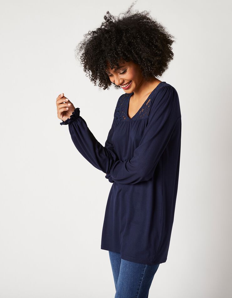 Tunique col V dentelle jersey (marine) Tunique col V dentelle jersey (marine)