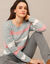 Pull col rond rayures fantaisies (gris chiné / rose)