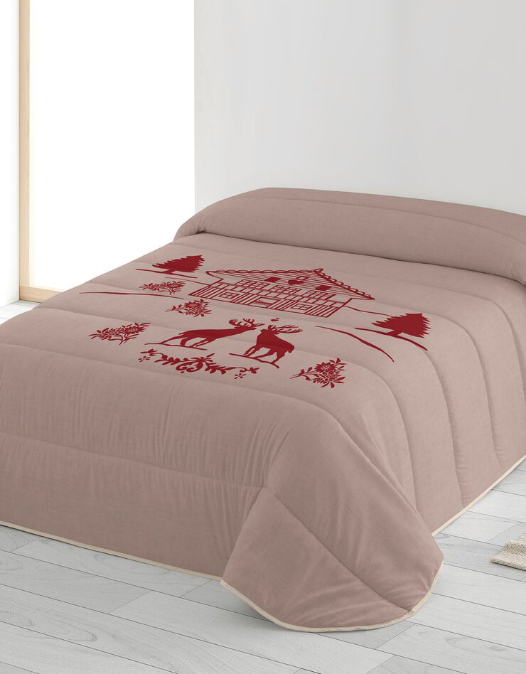 Couette microfibre imprimée Noël - 200 g/m2 (beige / rouge)