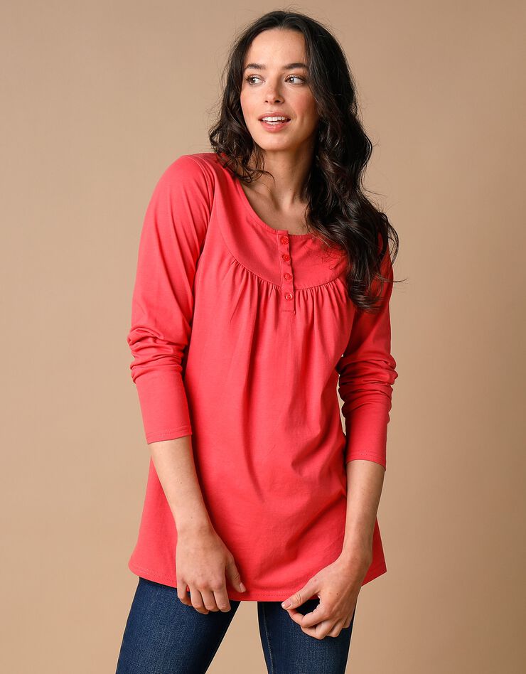 Tunique col rond unie, maille jersey (corail foncé) Tunique col rond unie, maille jersey (corail foncé)
