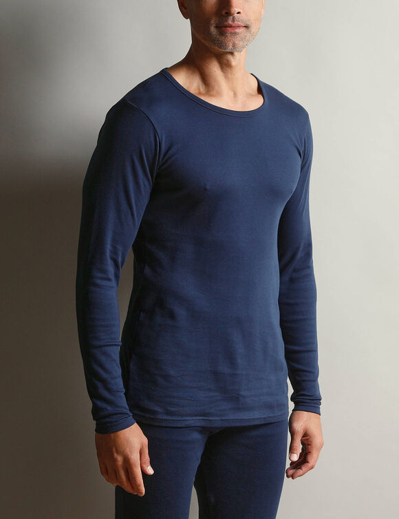 T-shirt sous-v&ecirc;tement homme col rond manches longues chaleur douce - lot de 2 (marine)