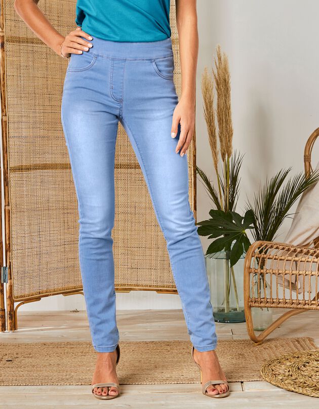 Jegging fuselé ultra stretch, maille effet jean (bleached)