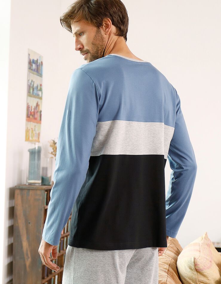 Tee-shirt pyjama rayures poitrine manches longues (bleu / noir) Tee-shirt pyjama rayures poitrine manches longues (bleu / noir)