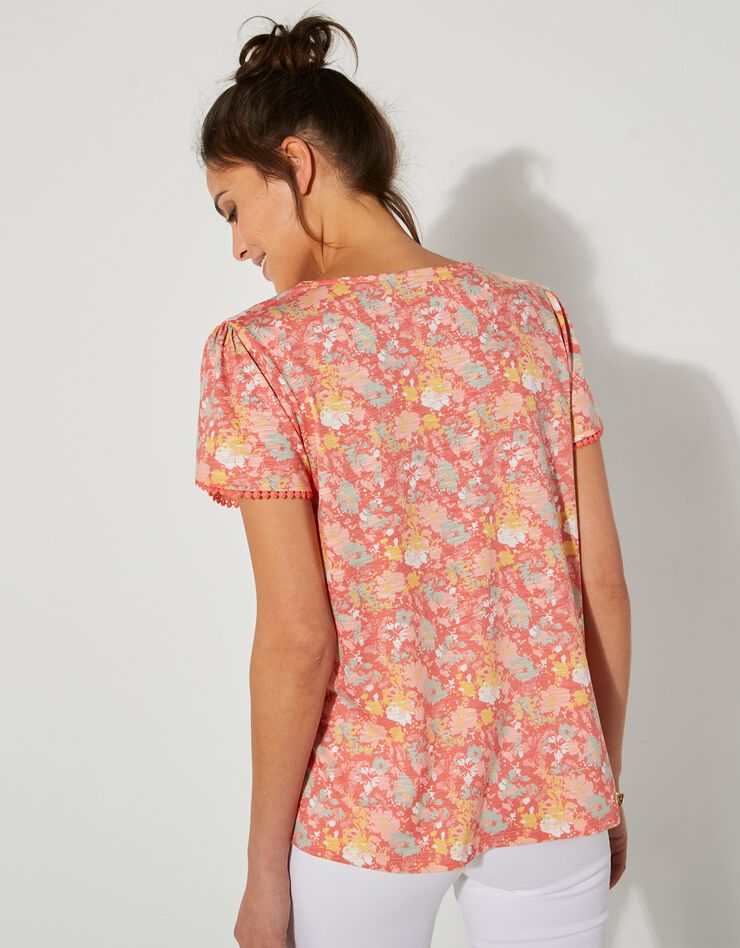 Tee-shirt imprimé coupe loose effet lin (corail / rose) Tee-shirt imprimé coupe loose effet lin (corail / rose)